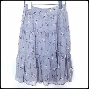 SUNDANCE Periwinkle Blue & Pink Floral Tiered Boho Elastic Flowy Skirt Small